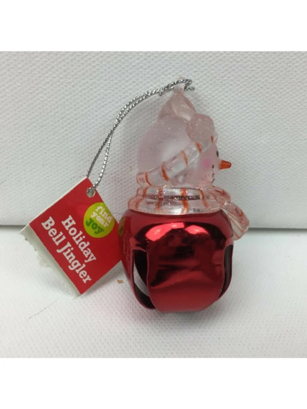 Holiday Bell Jingler Snowman Christmas Ornament Red Jingle Striped Scarf Hat